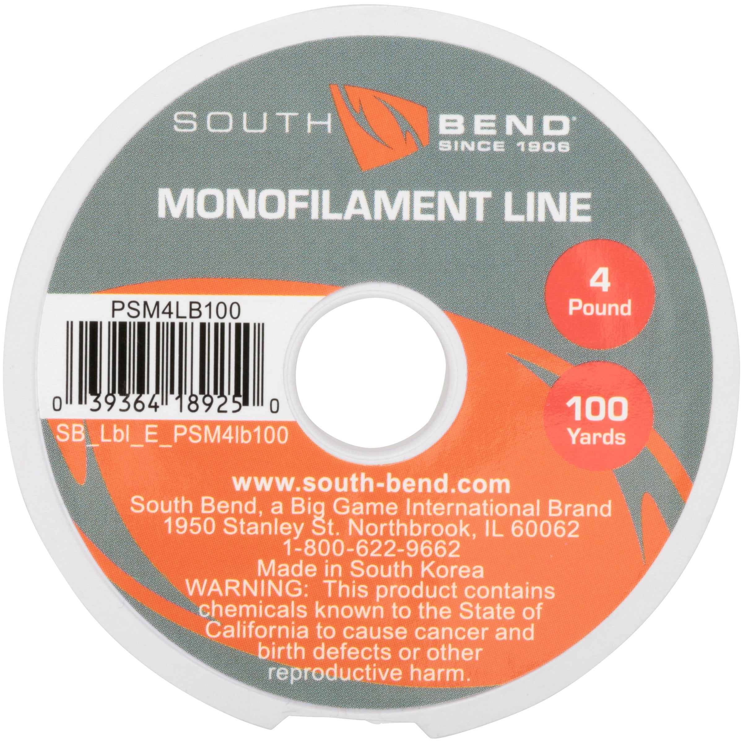 South Bend PSM4LB100 Pony Spool Mono Fishing Line, 4 lb, 100