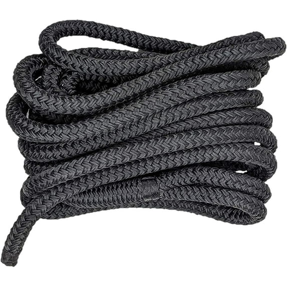 South Bend Rope Marine Grade Double Braided Nylon Dock Line w/Eye Splice (Black, 1/2-inch x 15 feet)