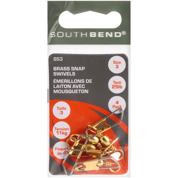 South Bend Snap Swivel Fishing Accessory, Brass, Size 3, 4-pack