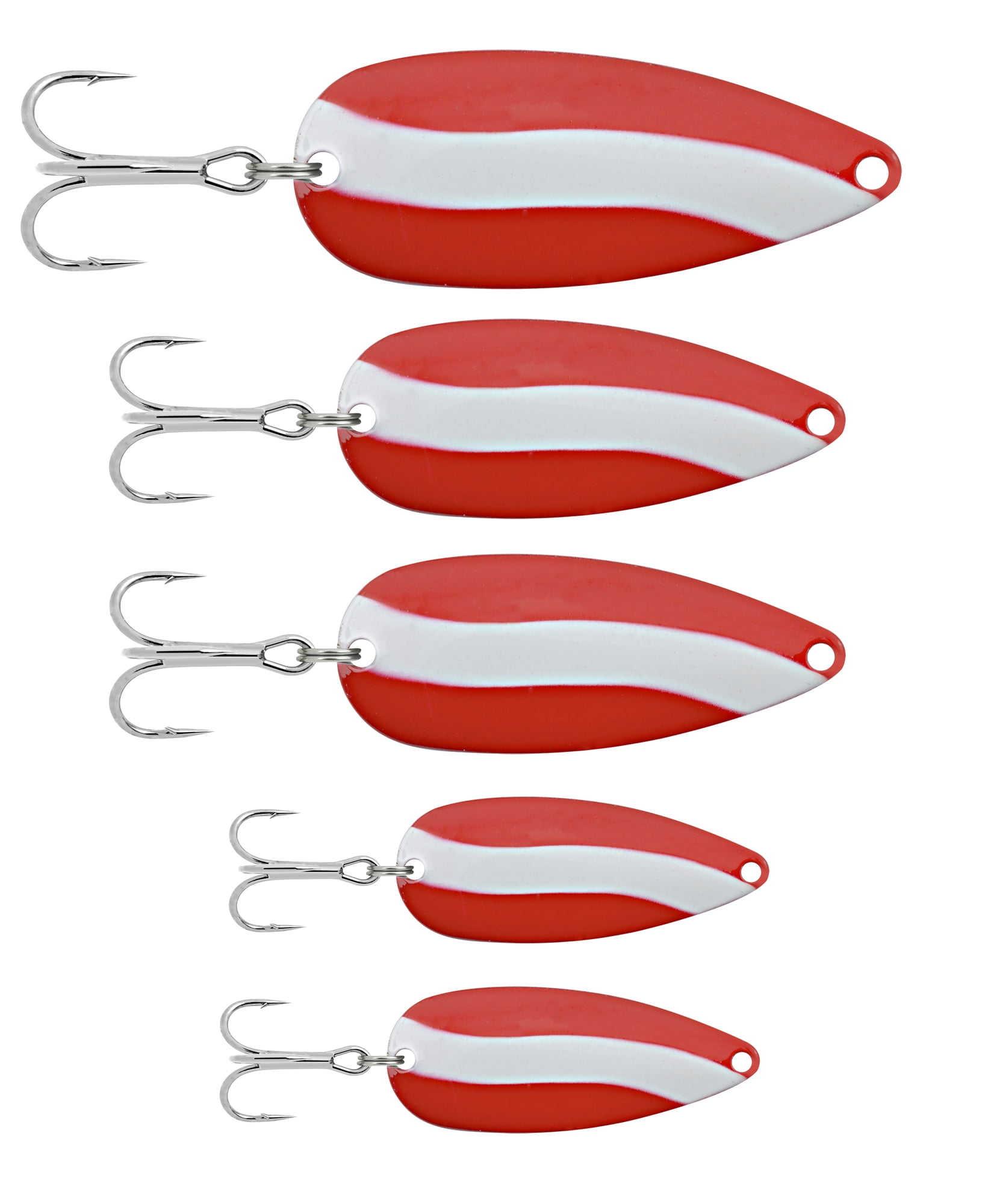 South Bend Spoon, Red & White, Multi Size, 5Pk, Fishing Spoons