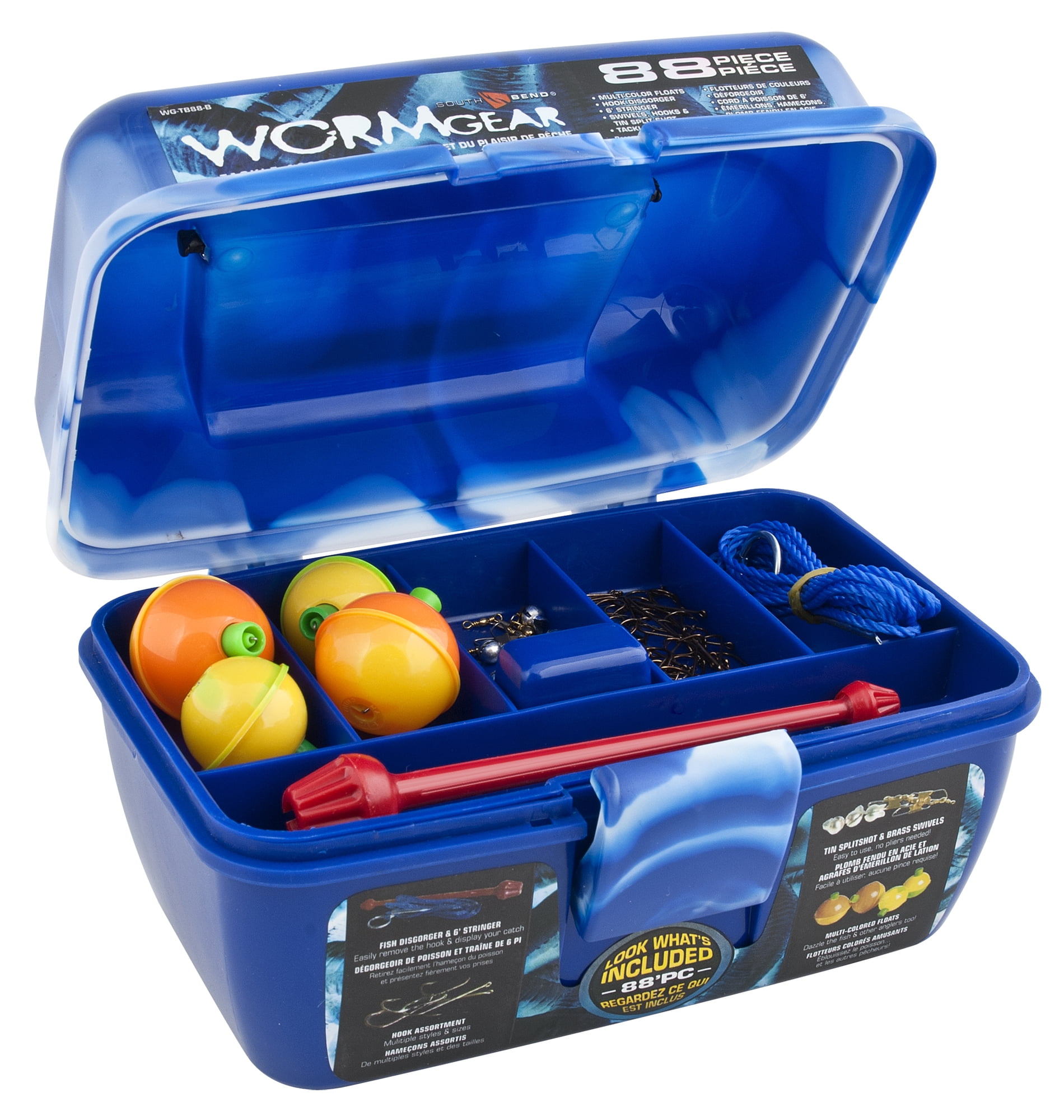 South Bend Worm Gear 88-Piece Loaded Fishing Tackle Box, Blue