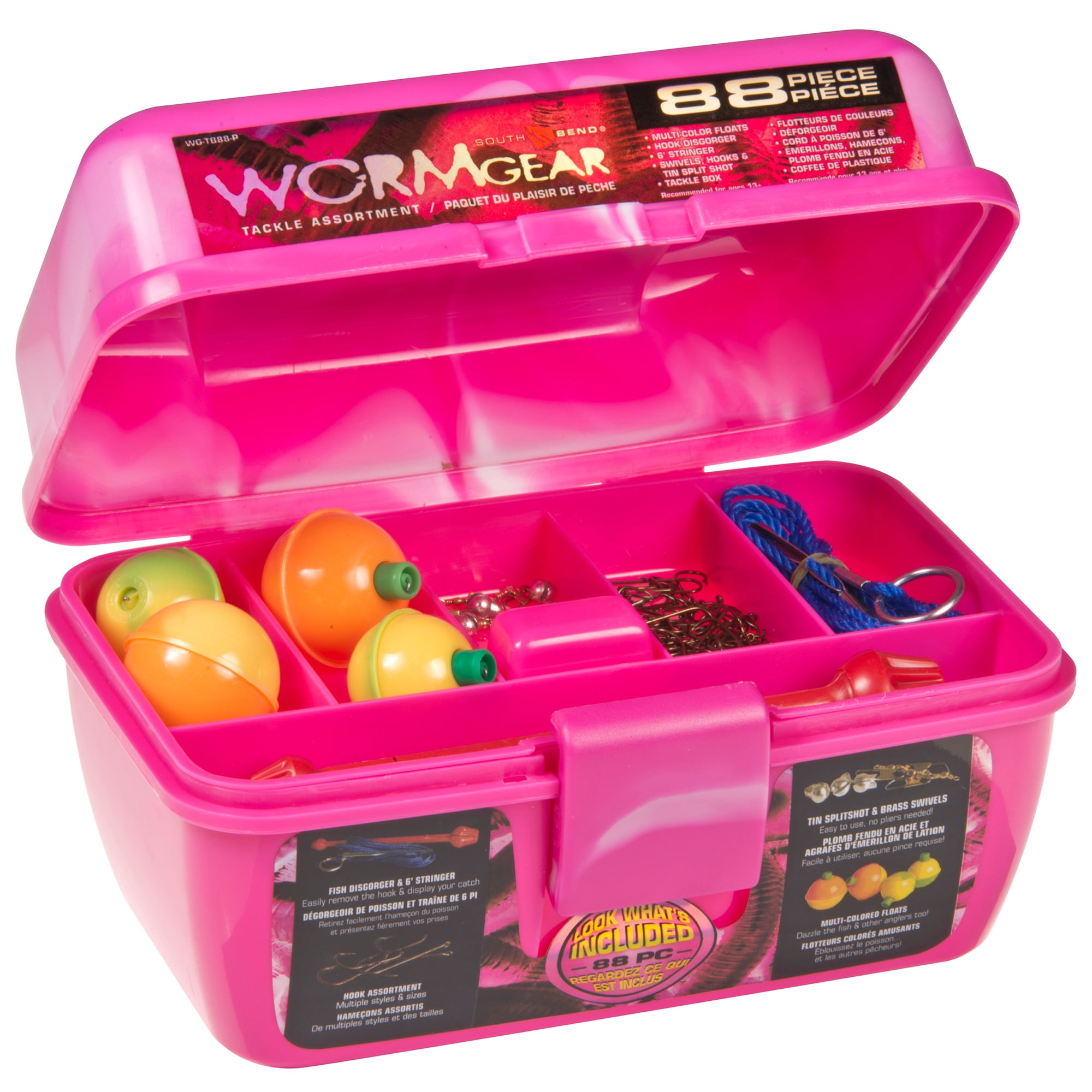 South Bend 88 Piece Pink Worm Gear Loaded Tackle Box Kit