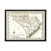 South Carolina Art, 1795 Vintage Map of South Carolina History Wall Decor Gift, Old South Carolina Map - 24" x 18" Black Framed Print
