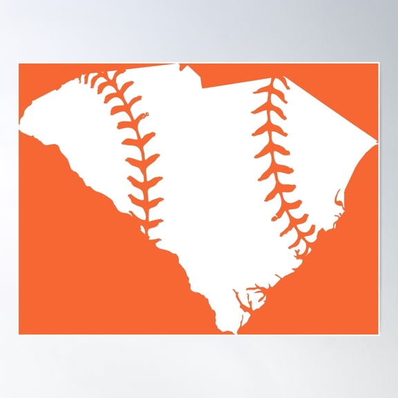 South Carolina Baseball Stitch (Orange) Poster Wall Art, Modern Wall Decor, 8x12 UNFRAMED