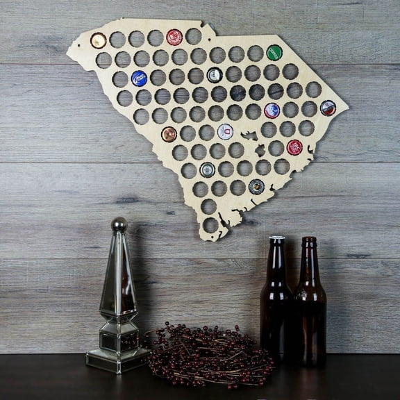 Torched South Carolina Beer Cap Map Wall Mount Decor 18"x17"x0.25" Brown