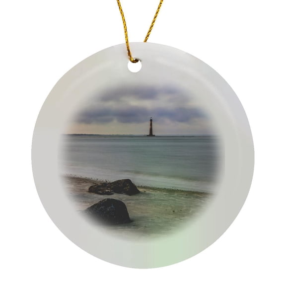 3drose, South Carolina, Charleston. Folly Beach and Morris Island Lighthouse, Circle Porcelain Ornament