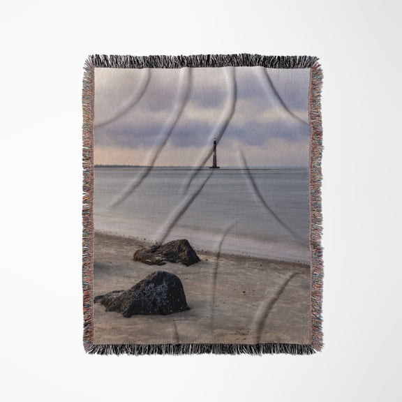 South Carolina, Charleston. Folly Beach And Morris Island Lighthouse, Woven Blanket