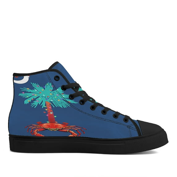 South Carolina Christmas Palm Tree South Carolina Crab Santa High Top Canvas Shoes Sneakers Black Size 4.5