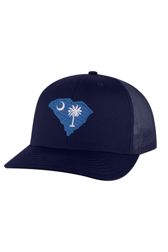 South Carolina Trucker Hat - Embroidered State Flag Design - Palmetto State Cap Snapback (NavyBlue)