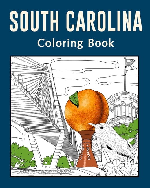 South Carolina Coloring Book: Painting on USA States Landmarks and Iconic, Gifts for Tourist, (Paperback)