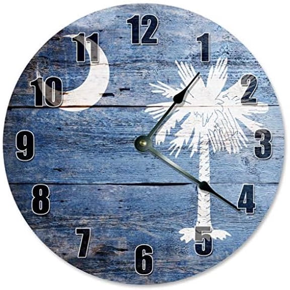 South Carolina Crescent and Palmetto Tree Clock Decorative Round Wall Clock Home Decor Large 10.5" Unique Clocks$$Home Decor, Kitchen, & Other