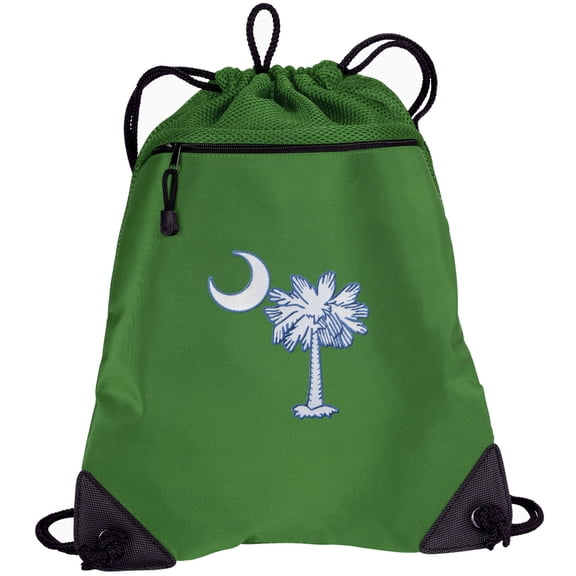South Carolina Drawstring Bag TWO SECTION South Carolina Flag Cinch Backpack Pack - Unique Mesh & Microfiber Sections