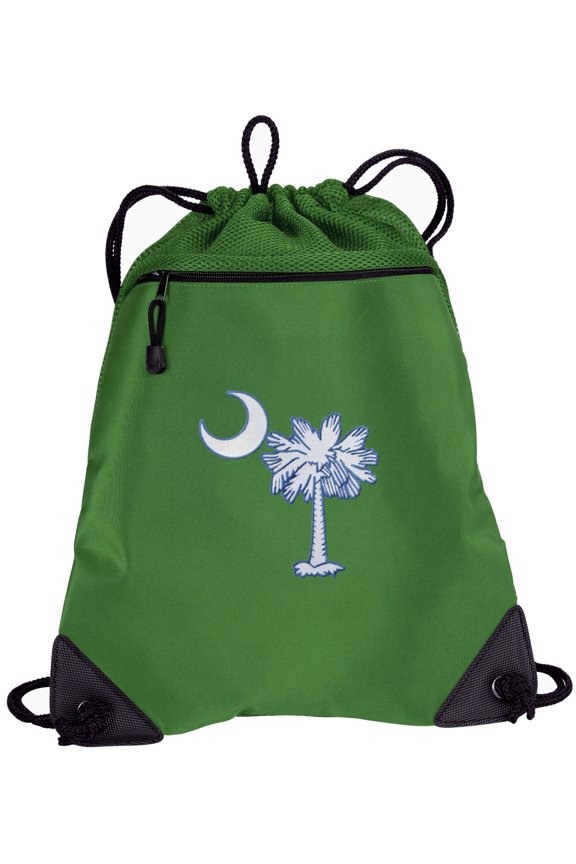 South Carolina Drawstring Bag TWO SECTION South Carolina Flag Cinch Backpack Pack - Unique Mesh & Microfiber Sections