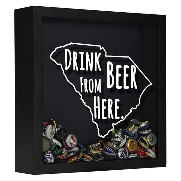 Torched South Carolina Drink Beer Cap Shadow Box Wall Mount Decor 13"x13"x3"