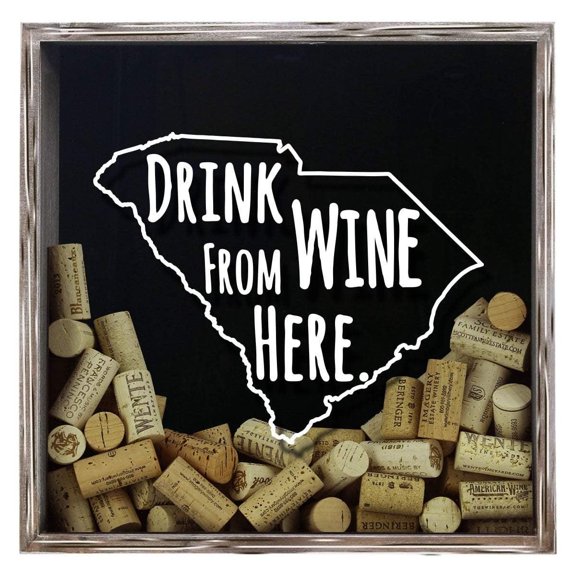 Torched South Carolina Wine Cork Shadow Box Wall Mount Decor 13"x13"x3" Gray