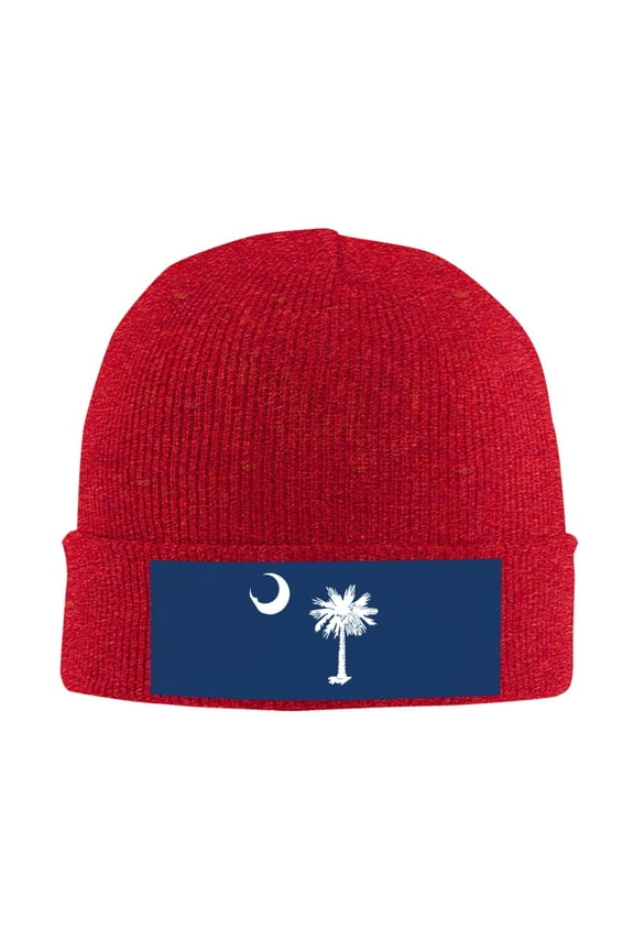 South Carolina Flag Beanie Hat Men Women Warm Printed Cap Knit Beanies Hats Outdoor Winter Red