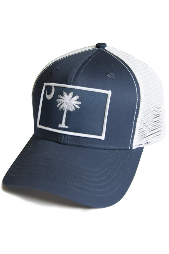 South Carolina Flag Hat for Men and Women – Palmetto Snapback Trucker Baseball Cap by International Tie (Navy/White)