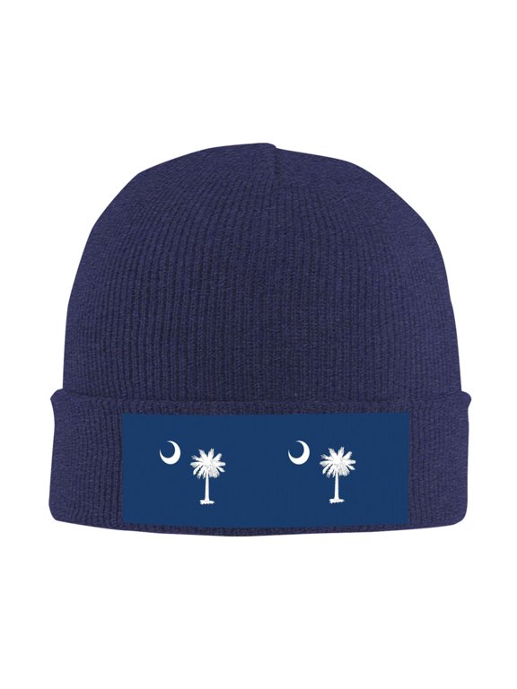 South Carolina Flag Pattern Beanie Hat Knit Hat Skull Cap for Men Women Winter Hat Navy Blue