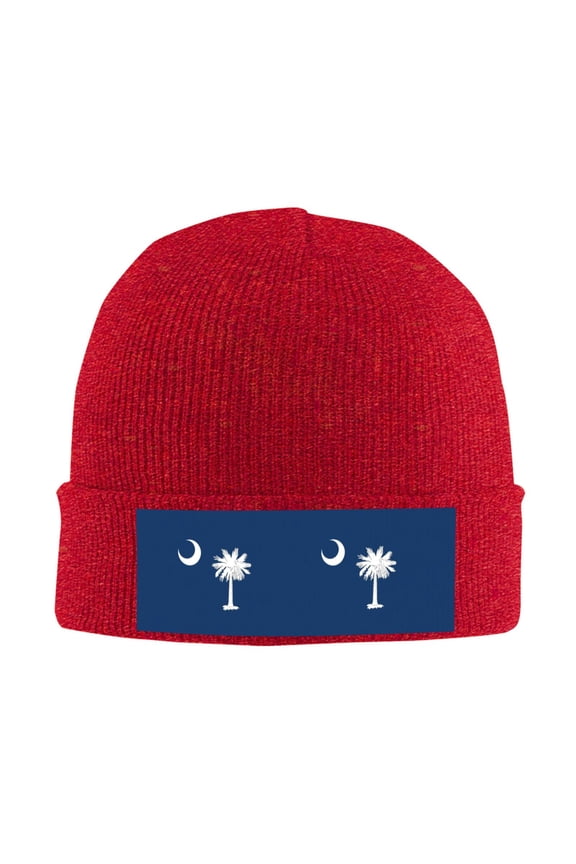 South Carolina Flag Pattern Beanie Hat Knit Hat Skull Cap for Men Women Winter Hat Red