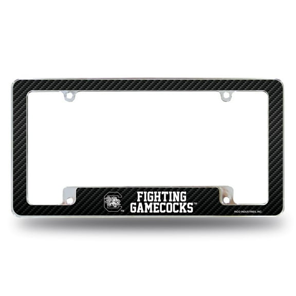 South Carolina Game Cock's Chrome Metal License Plate Frame - Carbon Fiber Look