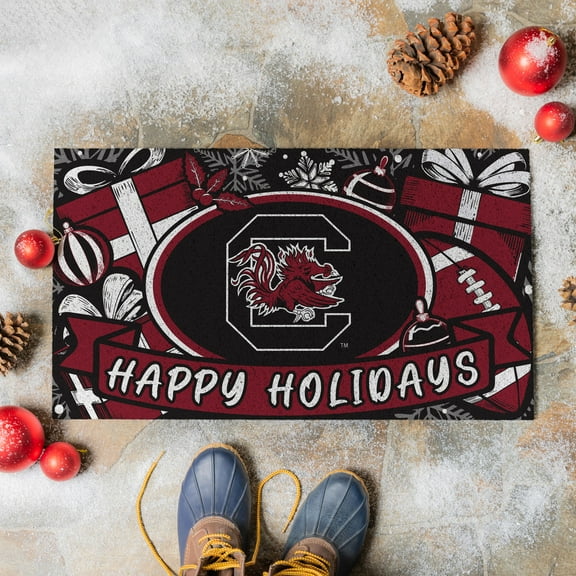 South Carolina Gamecocks 28" x 16" Happy Holidays Christmas Turf Door Mat
