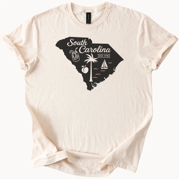 South Carolina Graphic T Shirt State Outline Palm Tree Peach Sailboat ...