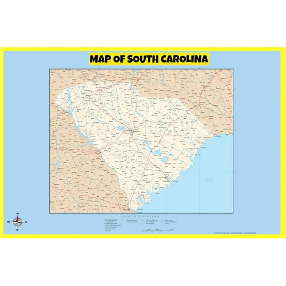 South Carolina Map Poster - Laminated Wall Map - Style C - 20x30 - Ideal for Classrooms and Homes – Features Bright Colors and Vivid Imagery