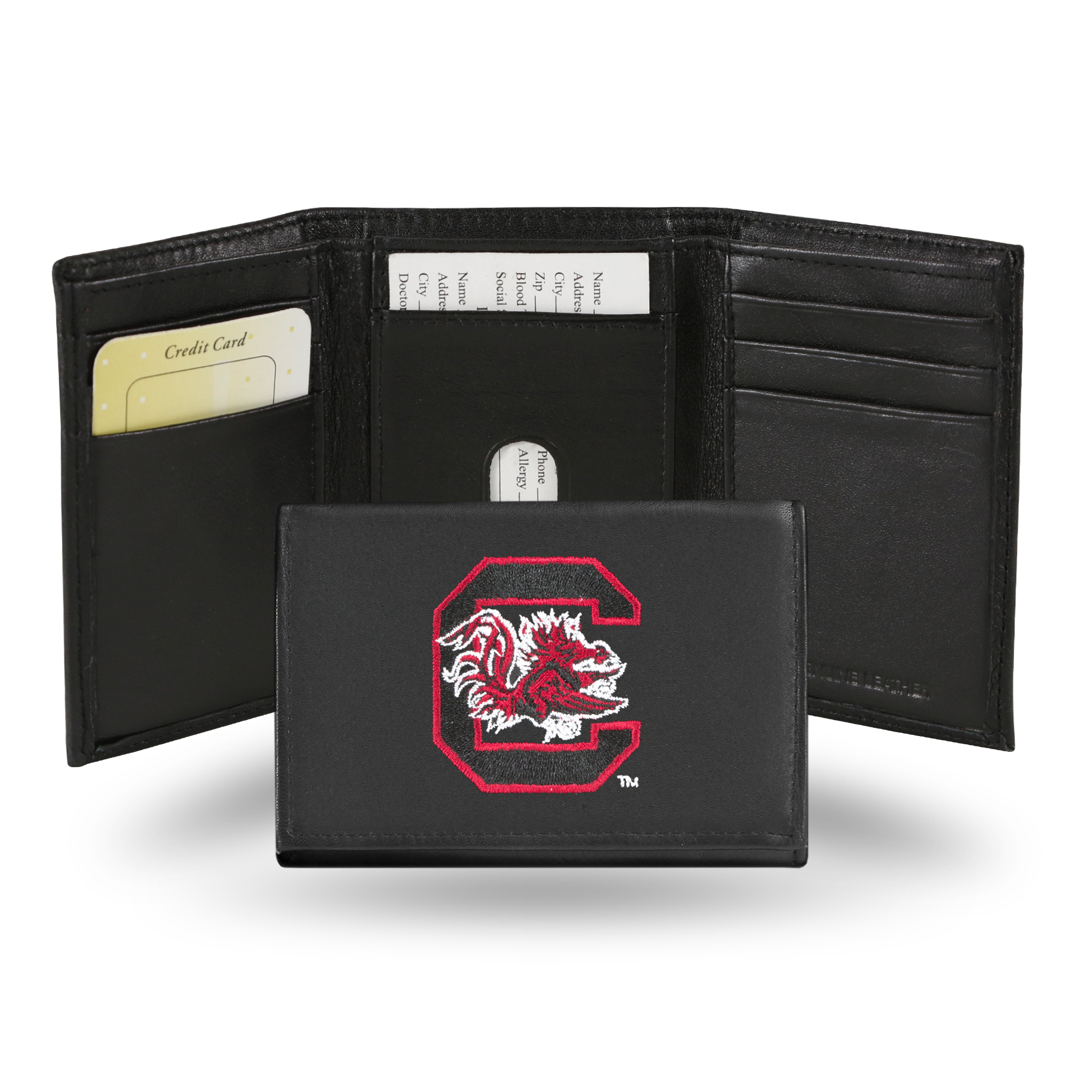 South Carolina NCAA Gamecocks Embroidered Black Leather Trifold Wallet - image 1 of 2