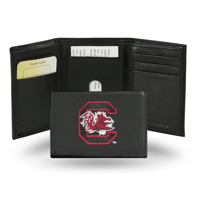 South Carolina NCAA Gamecocks Embroidered Black Leather Trifold Wallet