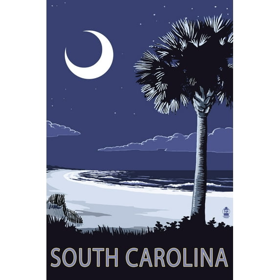 South Carolina, Palmetto Moon (24x36 Giclee Gallery Art Print, Vivid Textured Wall Decor)