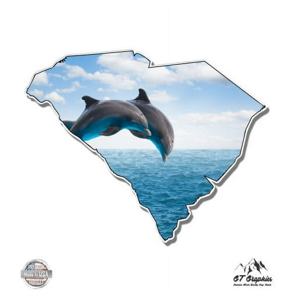 South Carolina Shape Dolphins - 5" Vinyl Sticker - For Car Laptop I-Pad - Waterproof Decal