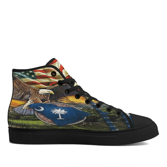 South Carolina State American flag High Top Canvas Shoes Sneakers Black Size 7.5
