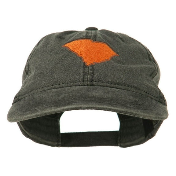 South Carolina State Map Embroidered Washed Cap - Black OSFM