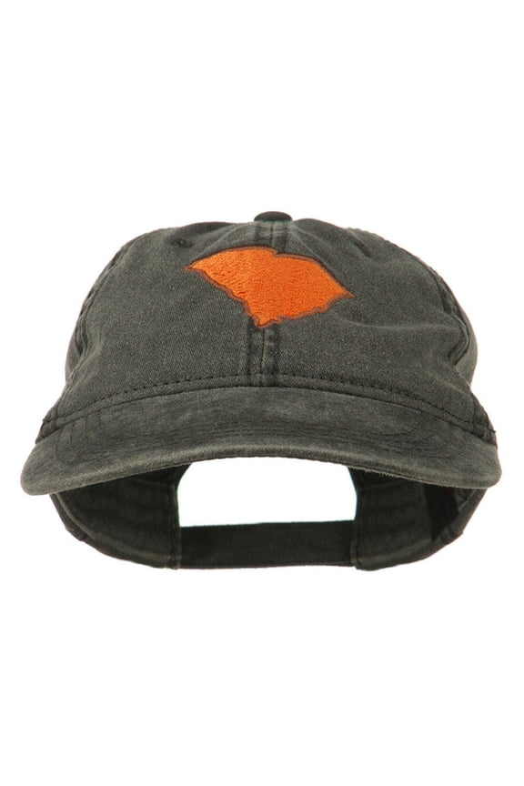 South Carolina State Map Embroidered Washed Cap - Black OSFM
