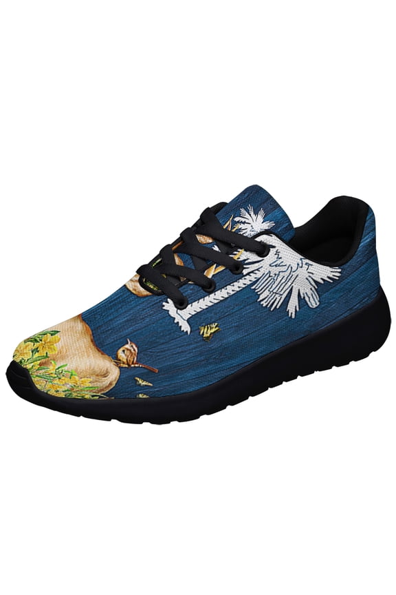 South Carolina Stte Yellow Jessamine Flower and Blacktail Deer Shoes Sneakers Black Size 4