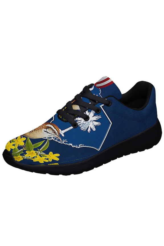 South Carolina Stte Yellow Jessamine Flower and Carolina Wren Bird Shoes Sneakers Black Size 7.5