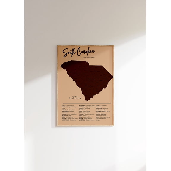 South Carolina Vintage Map : Us State Wall Art Unframed Paper Print