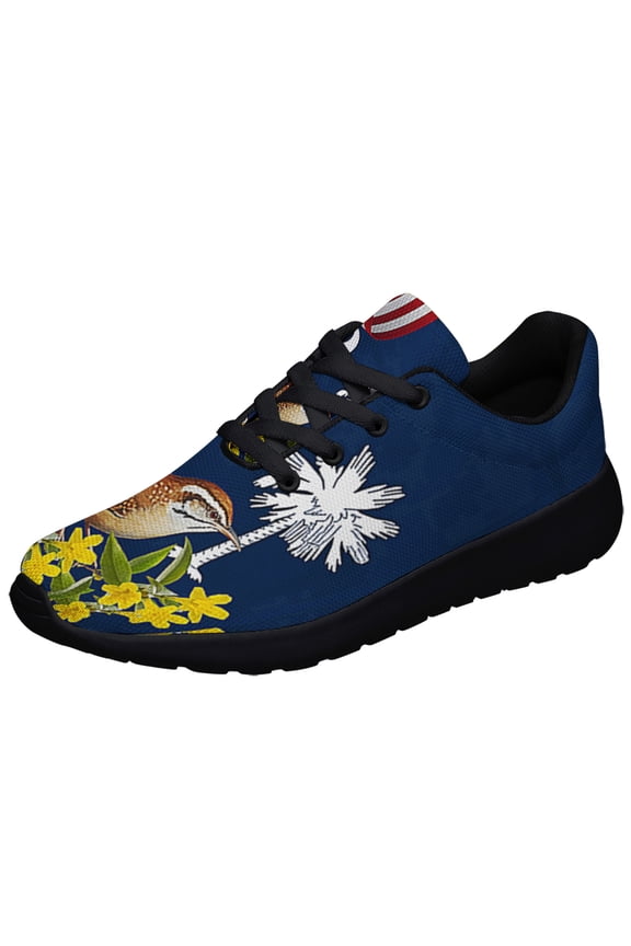 South Carolina Yellow Jessamine Flower and Carolina Wren Bird Shoes Sneakers Black Size 11