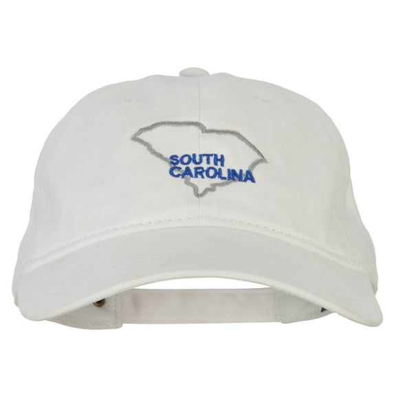 South Carolina with Map Outline Embroidered Washed Cotton Twill Cap - White OSFM