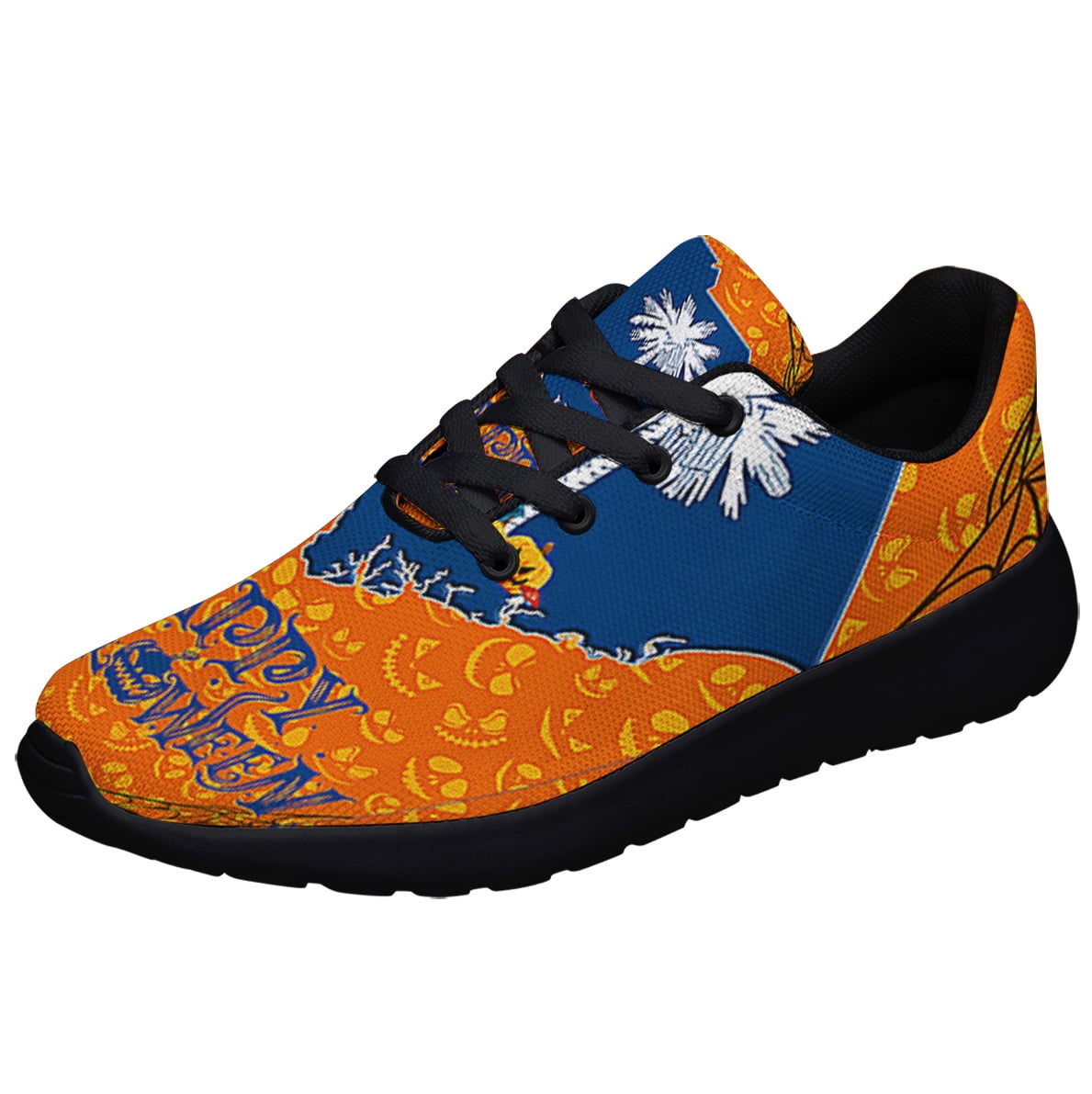 South Carolina with Palm Tree and Witch Flying Halloween Shoes Sneakers Black Size 7.5