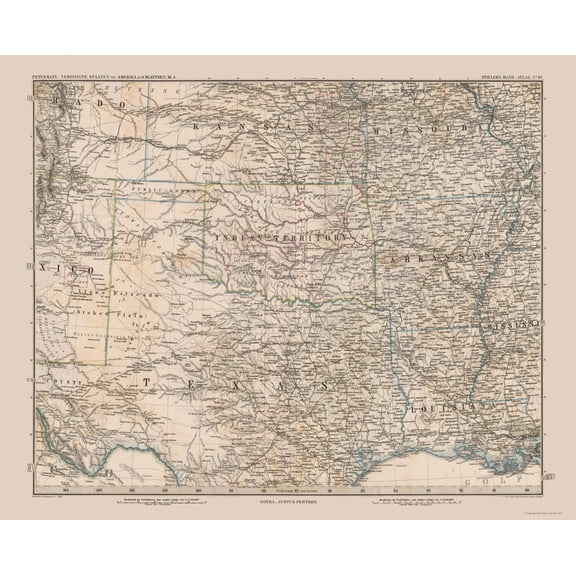 Historic Map - South Central United States - Stieler 1885 - Vintage Wall Art