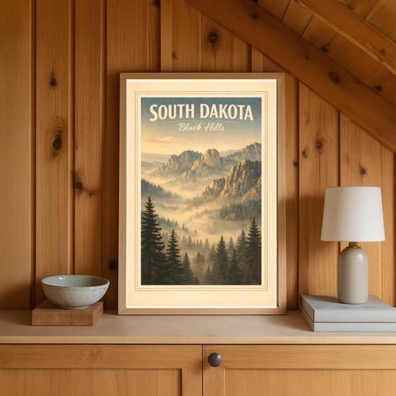 South Dakota Black Hills Mist Vintage Travel Wall Art Unframed Paper Poster 8x10in