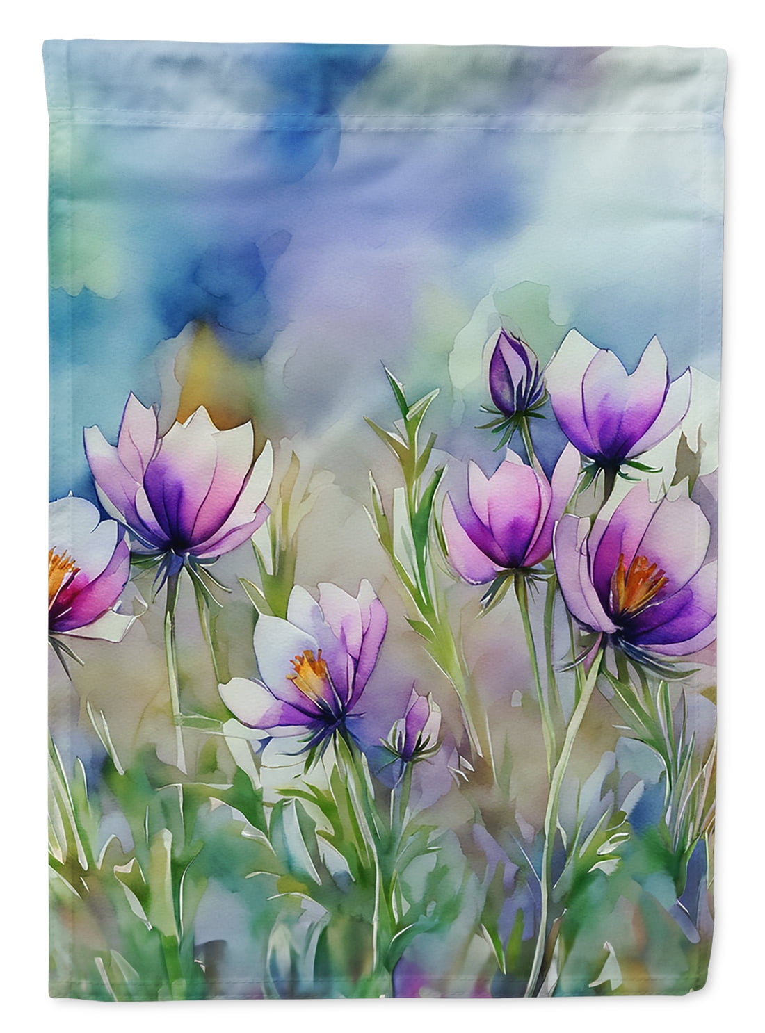 South Dakota Pasque Flowers in Watercolor House Flag