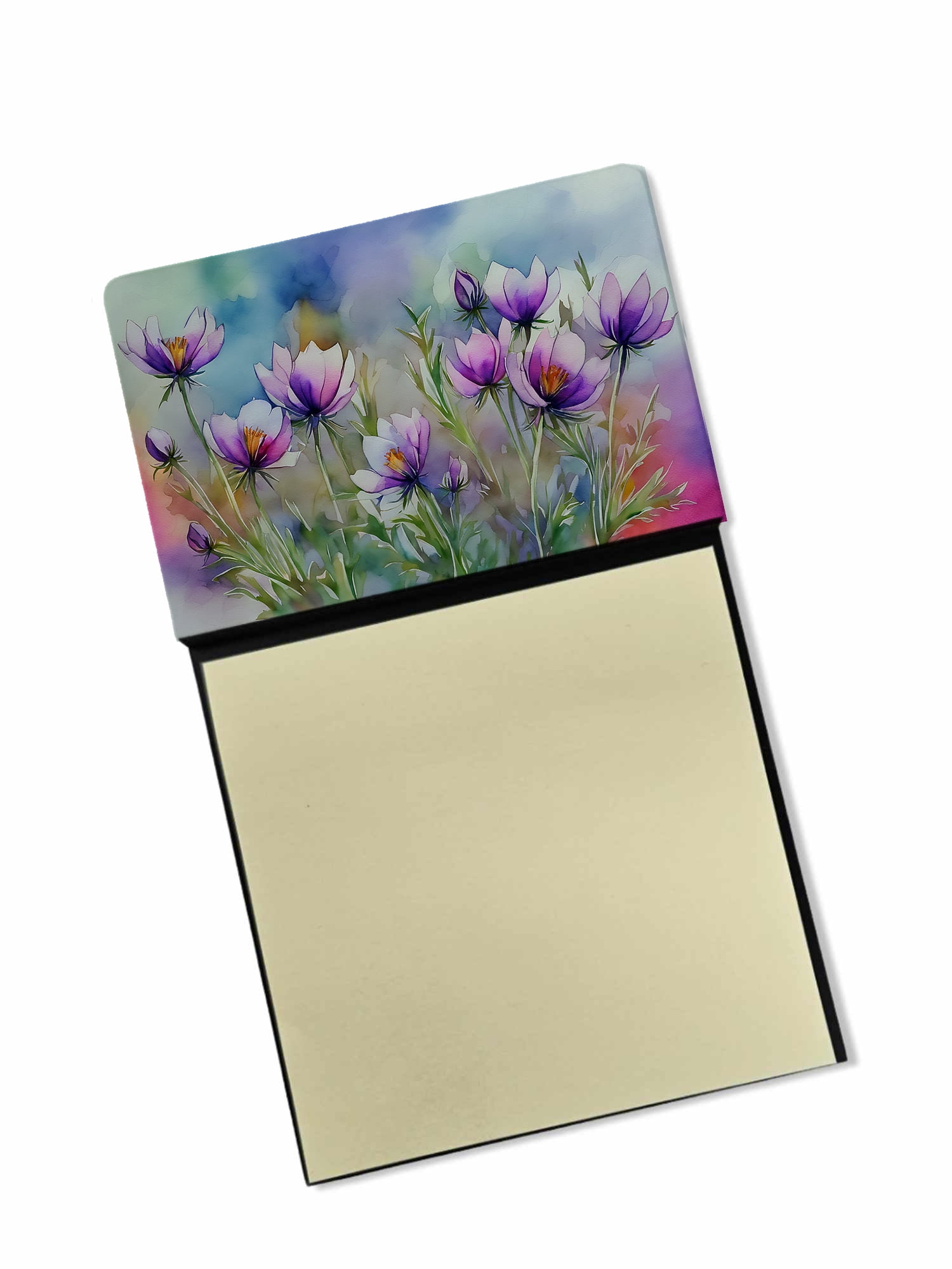 South Dakota Pasque Flowers in Watercolor Sticky Note Holder 3.25 in x 5.25 in