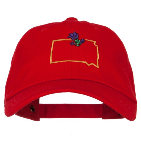South Dakota Pasque with Map Embroidered Unstructured Washed Cap - Red OSFM