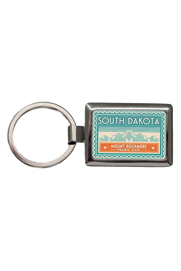 South Dakota SD Mount Rushmore Prairie State Travel Vacation Stamp Metal Rectangle Keychain