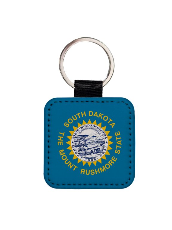 South Dakota SD State Flag Faux Leather Square Keychain