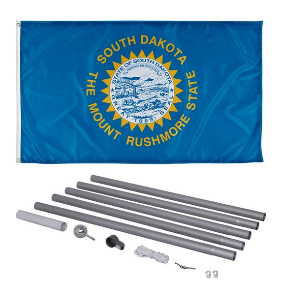 South Dakota State Flag and 20ft Flagpole with PVC Ground Insert Included - 3ft x 5ft Knitted Polyester Flag, State Flag Collection, Flag Printed in The USA