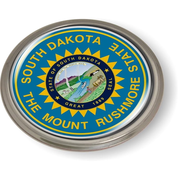 South Dakota State Flag 3D Domed CAR Emblem Badge Sticker Semi-Flexible Aluminum Round Bezel