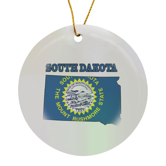 3drose, South Dakota State Flag in the Outline Map and Letters for South Dakota, Circle Porcelain Ornament